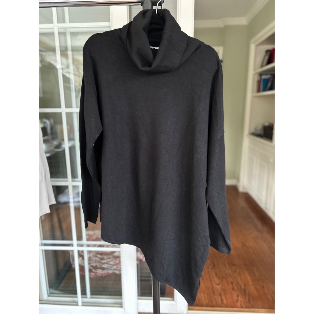 Katherine Barclay Montreal Black Cowl Neck Asymmetrical Sweater XL Tunic